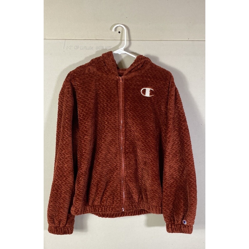Champion large logo zip up hoodie Orange long sleeve with pockets size Medium - Picture 2 of 10